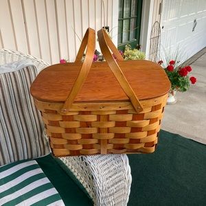 Nostalgic Handled Wooden Woven Picnic Basket Plastic Lined Well Made